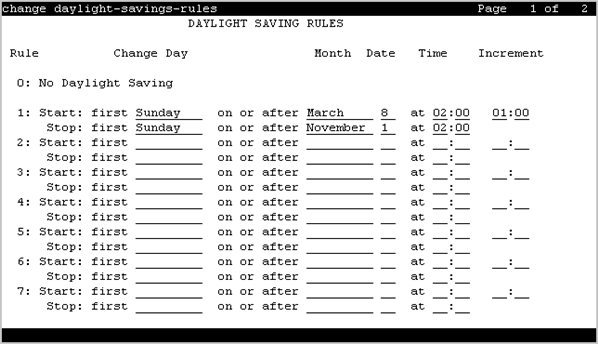 The screenshot of the Daylight Saving Rules screen.