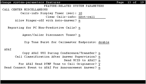 The screenshot of page 13 of the Feature-related system parameters screen