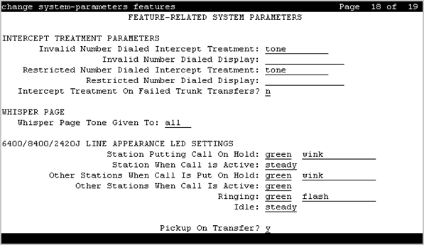 The screenshot of page 18 of the Feature-related system parameters screen