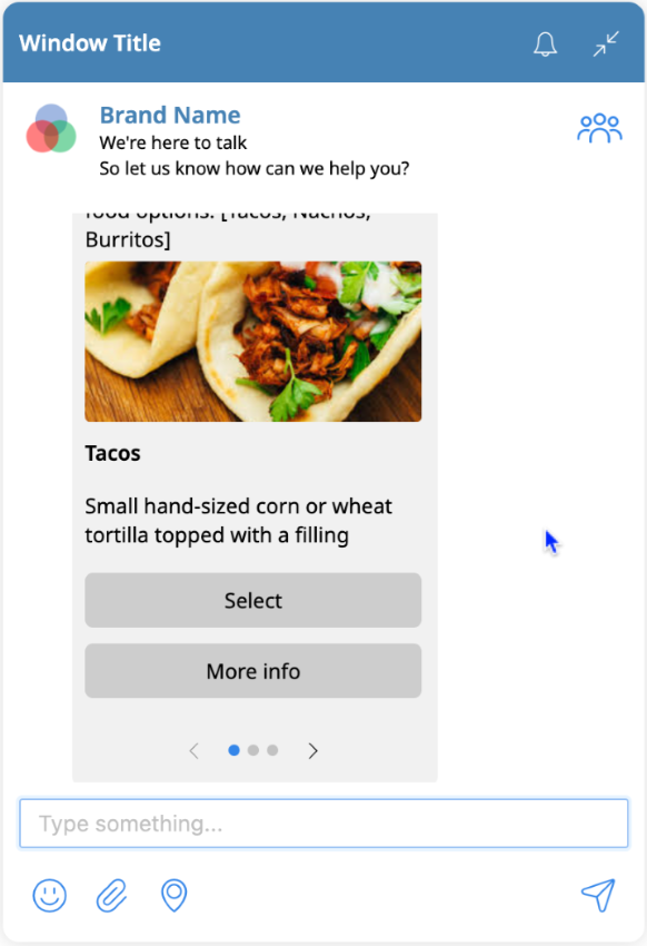 A screenshot showing the output of the example carousel code when the user interacts with the bot.