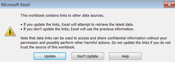 Microsoft Excel data link error