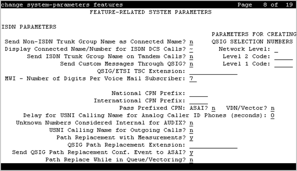 The screenshot of page 8 of the Feature-related system parameters screen