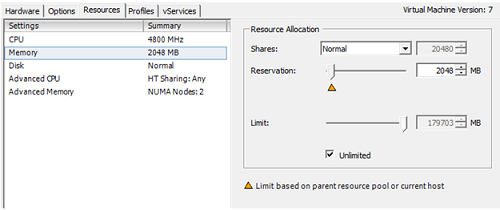 Image of Hardware tab screen with Memory selected