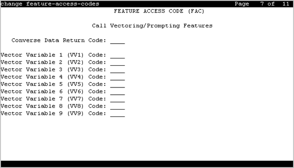 The screenshot of page 7 of the Feature Access Codes screen