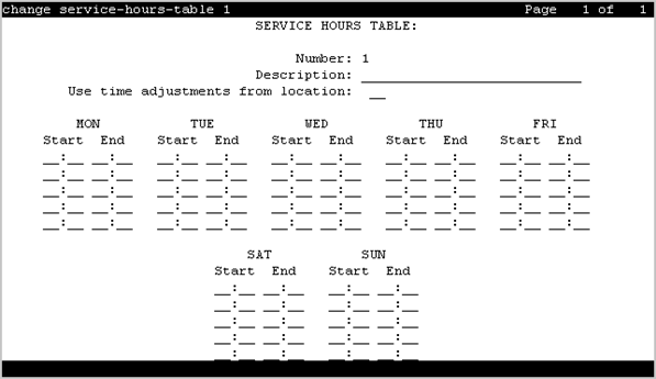 The screenshot of the Service Hours table