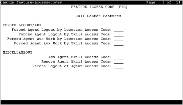 The screenshot of page 6 of the Feature Access Codes screen