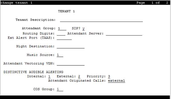The screenshot of page 1 of the Tenant screen