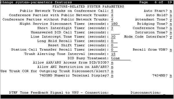 The screenshot of page 6 of the Feature-related system parameters screen