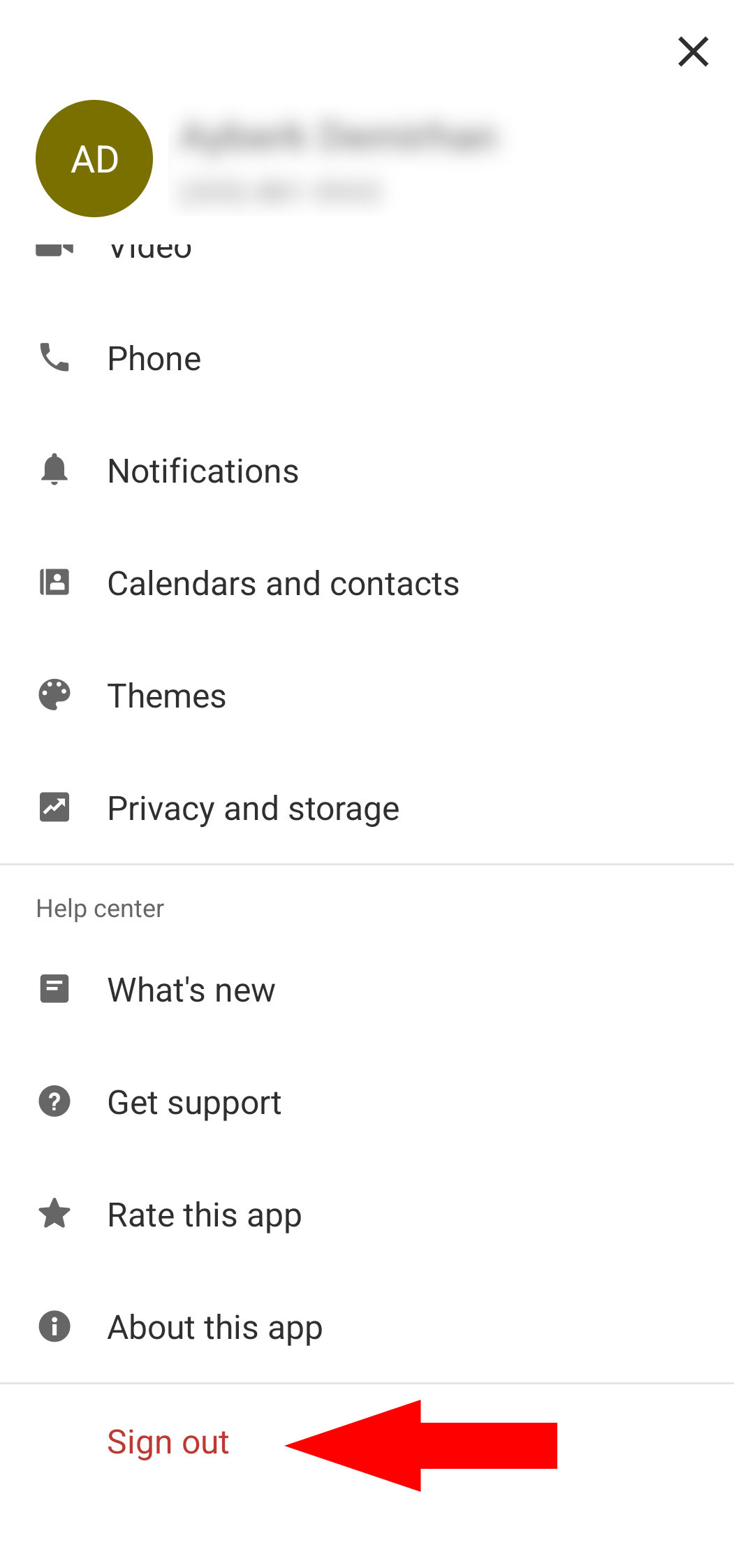 The Sign out screen