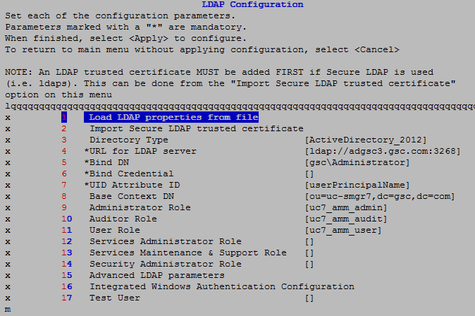 LDAP parameters configured using the configuration utility.