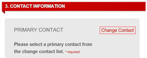 Screen shot of service request page with option to add a primary contact.