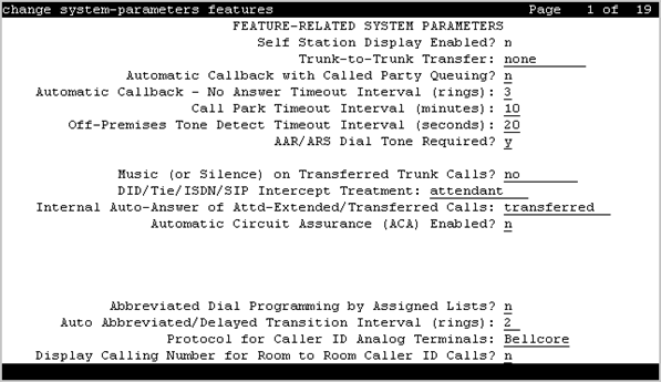 The screenshot of page 1 of the Feature-related system parameters screen
