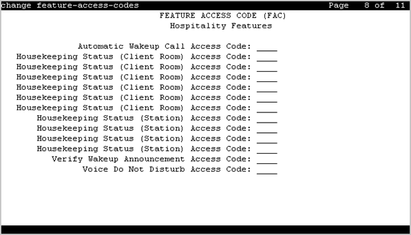 The screenshot of page 8 of the Feature Access Codes screen