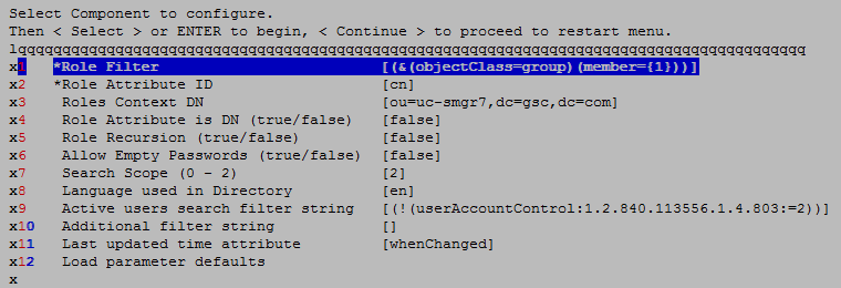 Advanced LDAP parameters configured using the configuration utility.