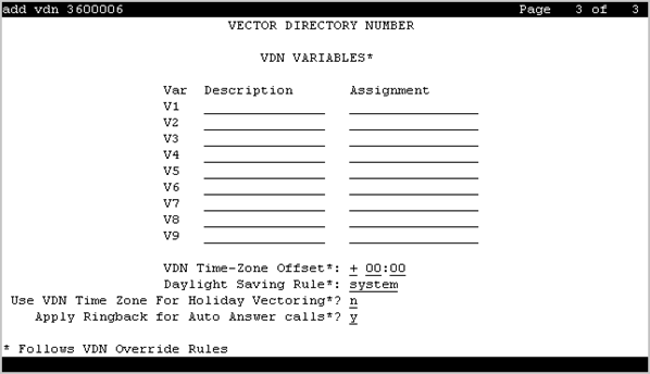 The screenshot of page 3 of the Vector Directory Number screen