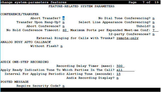 The screenshot of page 7 of the Feature-related system parameters screen