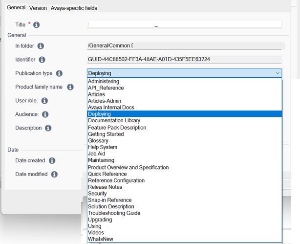 Select the publication type in properties