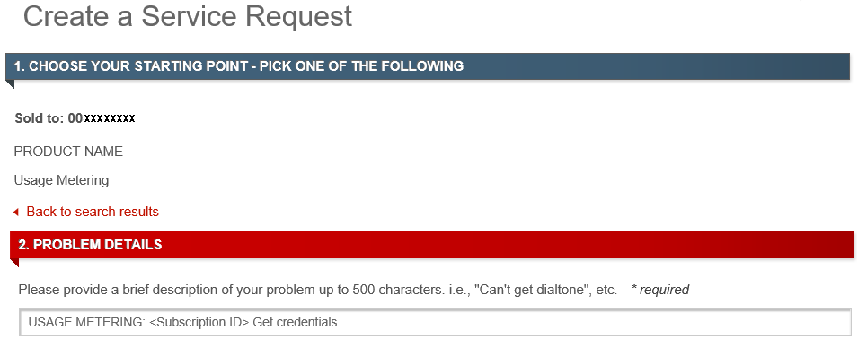 Screen shot of the description field for the service request.