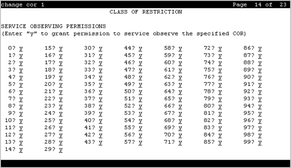Screenshot of page 14 of the Class of Restriction screen.
