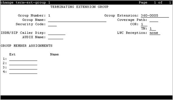 The screenshot of the Terminating Extension Group screen