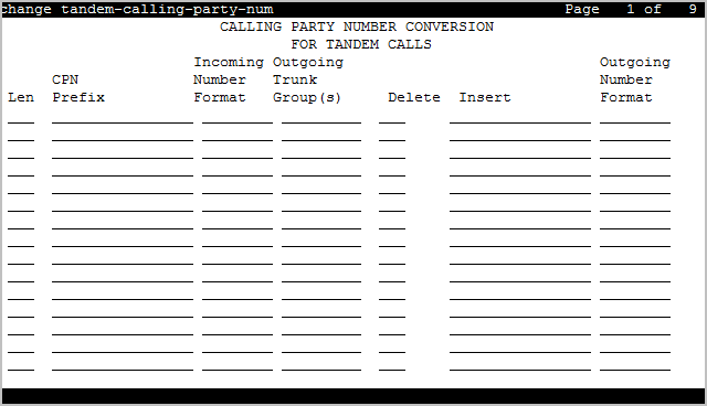 The screenshot of the Calling PArty Number Conversion for Tandem Calls screen.