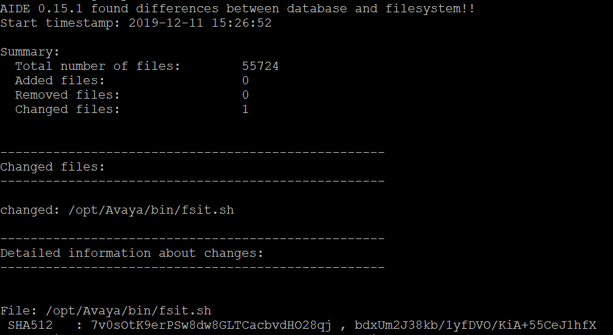 A screen shot of an AIDE report that contains information about the modified file.