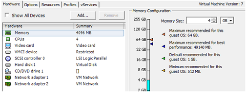 Image of memory configuration screen