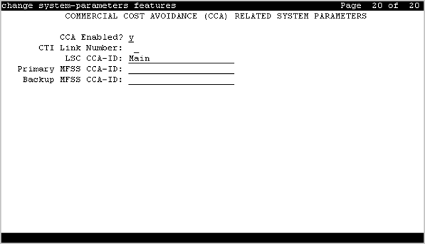 The screenshot of the Commercial Cost Avoidance Related System Parameters screen.