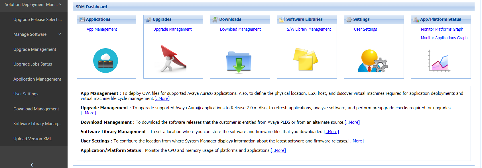 This image depicts the System Manager Solution Deployment Manager dashboard.