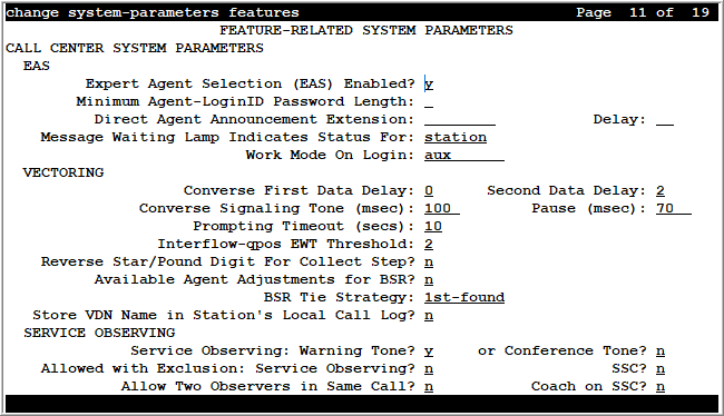 The screenshot of page 11 of the Feature-related system parameters screen