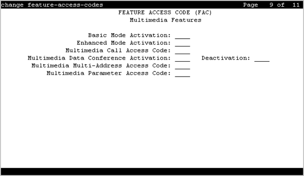 The screenshot of page 9 of the Feature Access Codes screen