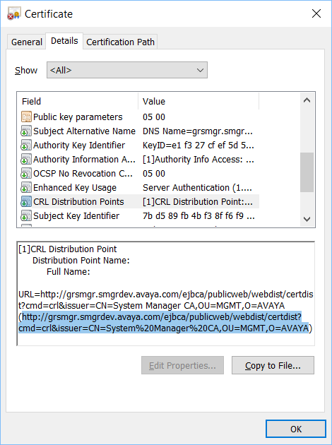 copying the CRL URL.