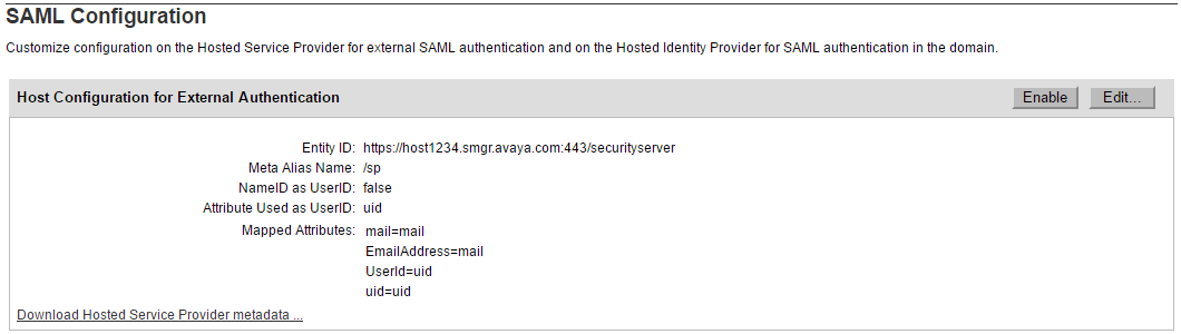 SAML Hosted Service Provider