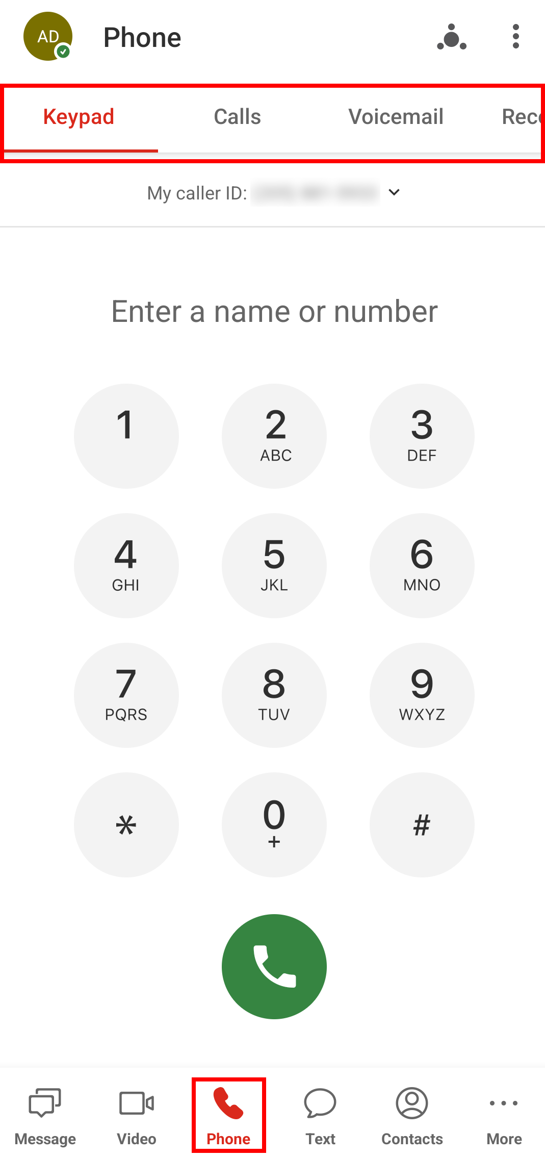 The Phone tab