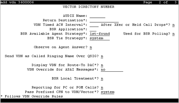 The screenshot of page 2 of the Vector Directory Number screen with Meet-me Conference disabled