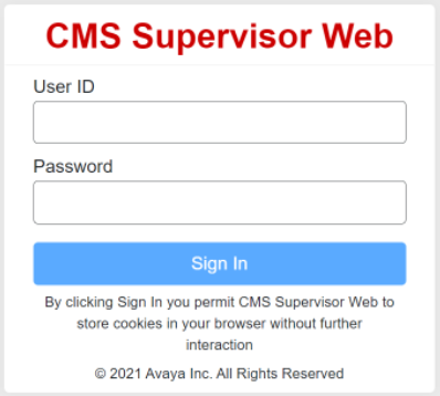 CMS Supervisor Web Client local login screen