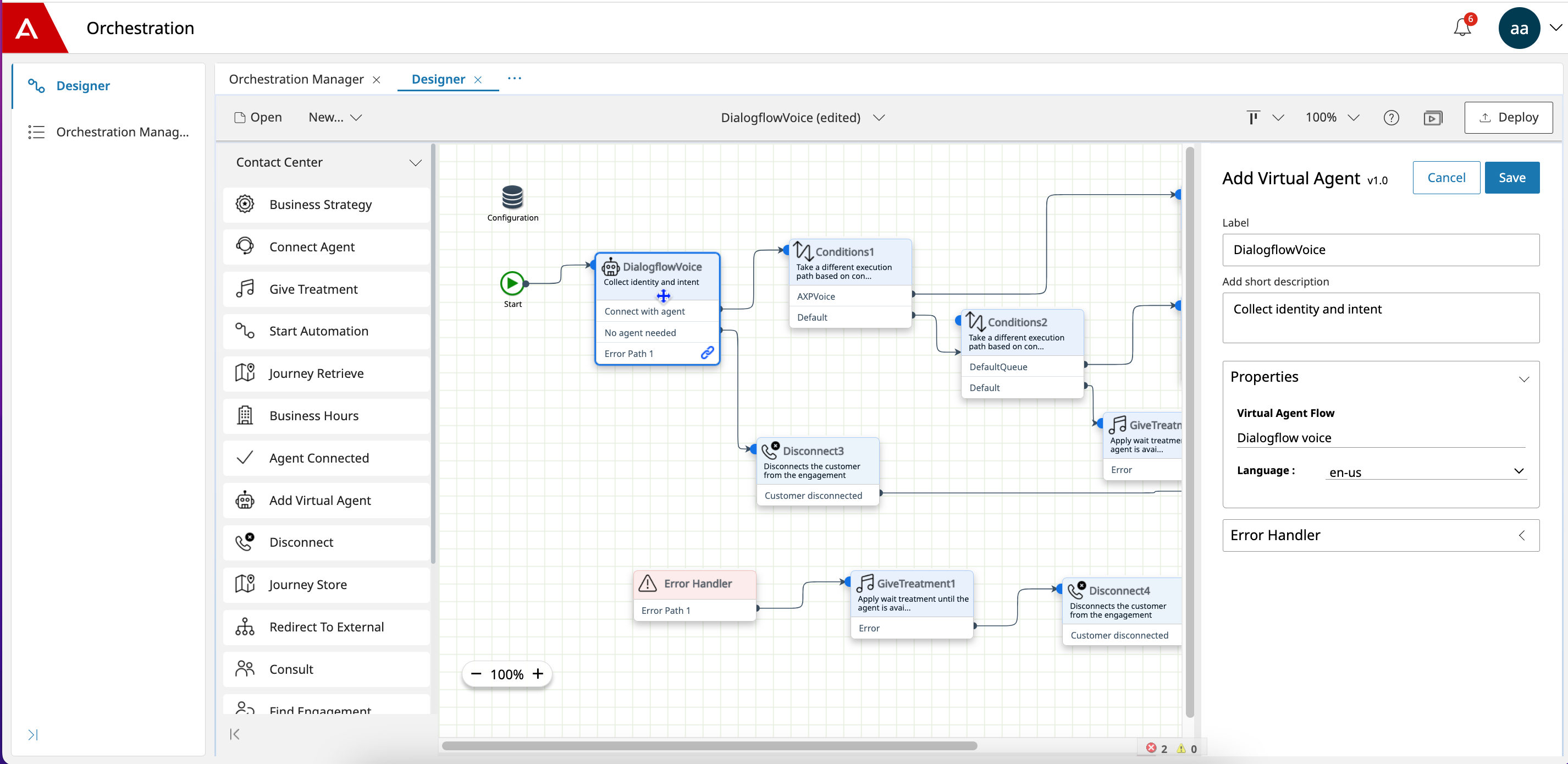 Add Virtual Agent pane