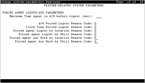 The screenshot of page 15 of the Feature-related system parameters screen
