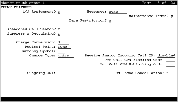 The screenshot of page 3 of the trunk group screen