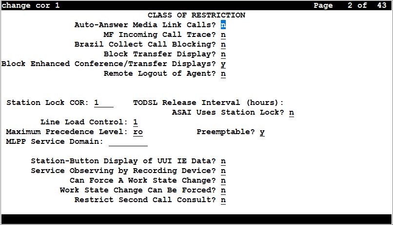 Screenshot of page 2 of the Class of Restriction screen.