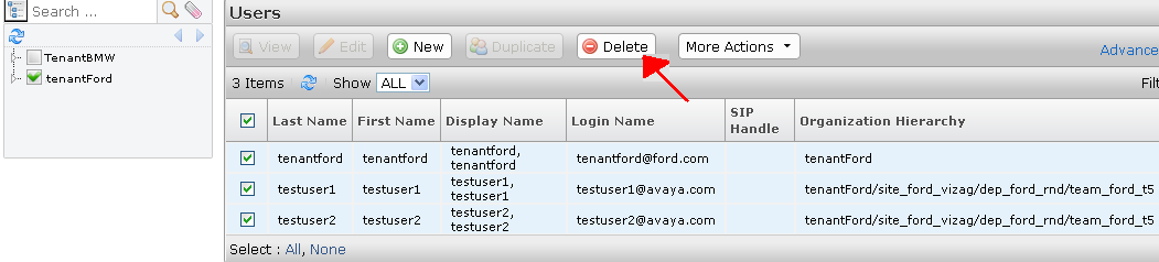 Delete users associated with the tenant