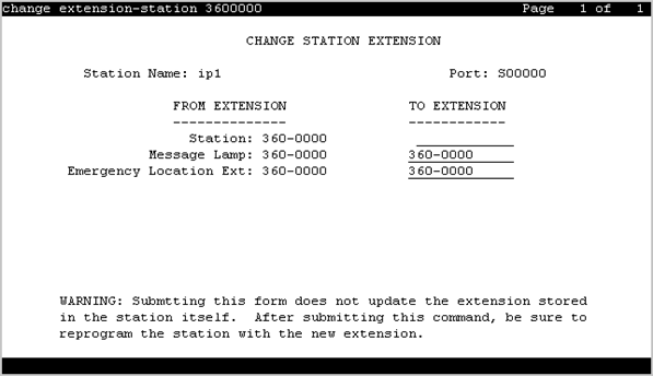 Screenshot of the Change Station Extension screen.