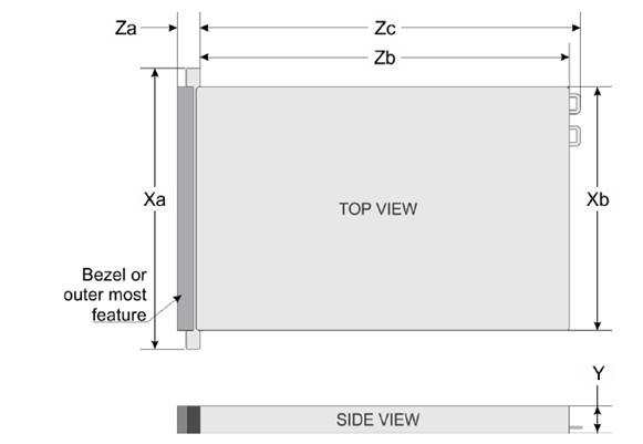 The image displays the dimensions of R640 server
