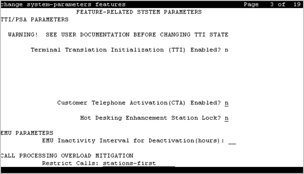 The screenshot of page 3 of the Feature-related system parameters screen