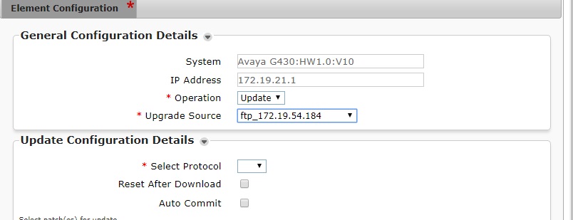 This image displays the Element Configuration screen.