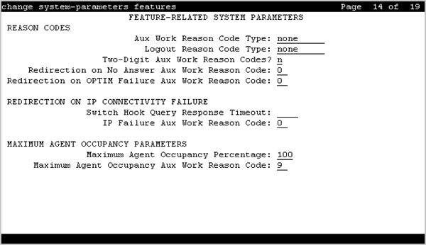 The screenshot of page 14 of the Feature-related system parameters screen