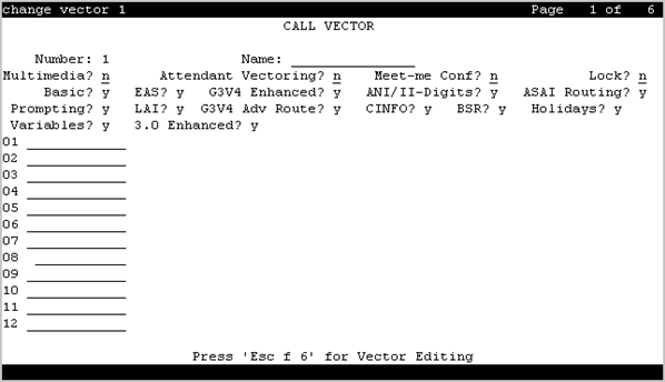 Screenshot of the Call Vector screen.