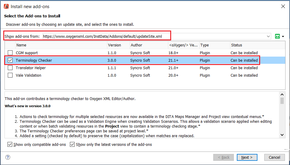 Install new add-ons wizard
