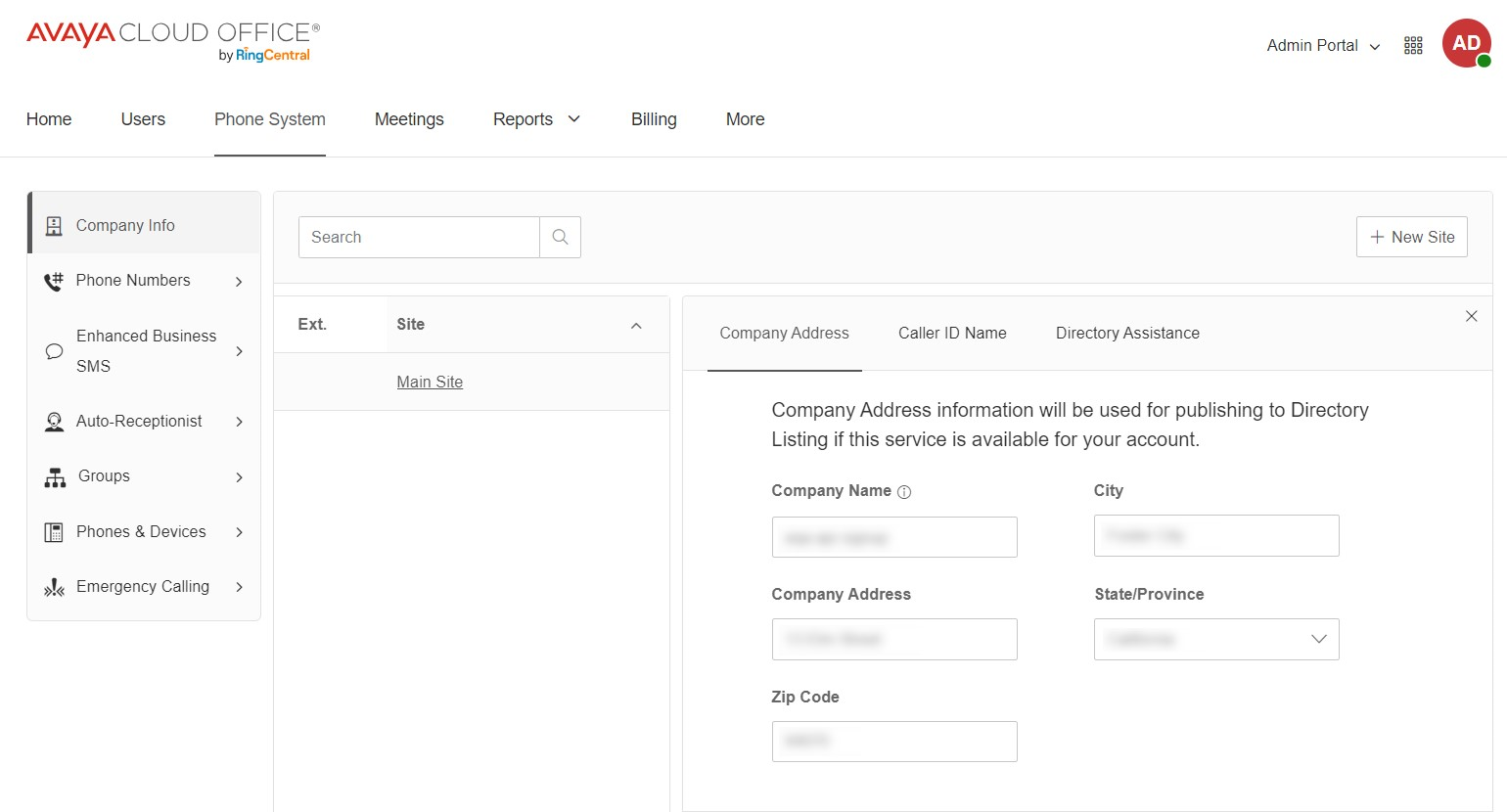 the Company Address screen screenshot