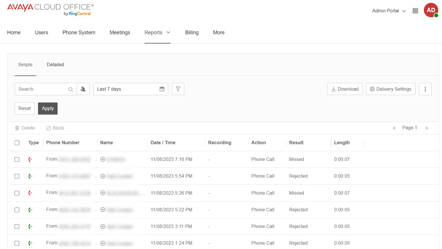 the Call Log screen screenshot